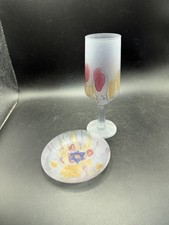 Vintage Frosted Glass Kiddush Cup & Saucer Plate Hebrew Star of David Judaica picture