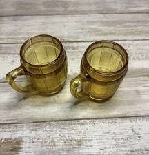 Hazle Atlas Vintage Amber Glass Mini Barrel Beer Mug Shot Glasses picture