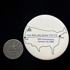 AA LAX to NYC Jets Across the US 30th Anniversary '89 Vintage Pinback Pin picture