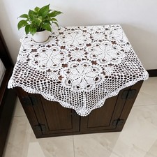 20in White Vintage Hand Crochet Lace Doily Square Table Cover Flower Tablecloth picture