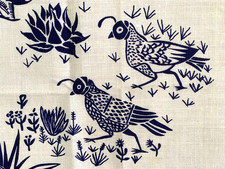 Vintage Tea Towel MCM Harwood Steiger Quail Desert Flowers Grasses Cacti NWT picture