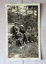 Vintage Snapshot Photo 3 Lovely Women Posing On Bench In Wooded Area Garden picture