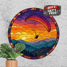 Bohemian Sunset Mountain Window Round Tin Sign Flying Kite Scenic Wall Decor 8x8 picture