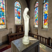 VTG Uiterwaal Leerdam Holland Frosted Glass Madonna & Child Statue Art Deco 15