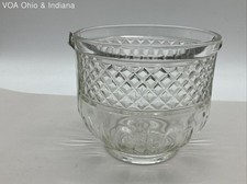 Vintage Pressed Glass Ice Bucket Clear Diamond Point & Panel Pattern 6 Inch picture