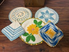 Vintage 1960s Crochet Doilies Potholders Trivets Floral Retro Handmade Lot of 6 picture