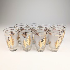 LIBBEY 8 Golden Foliage Hostess 10 Oz Beverage Glasses 22K Gold Original Box picture