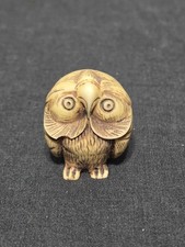 Vtg Miniature Netsuke Style Owl Resin Figurine Hong Kong Trinket picture