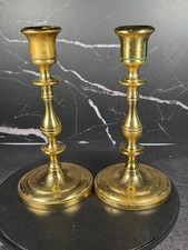 Vintage SEIDEN Solid Brass Candlesticks Set  Of Two 7” H Round Base picture