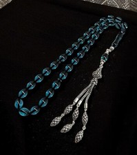 Blue fire amber tasbeeh 925 carat silver picture