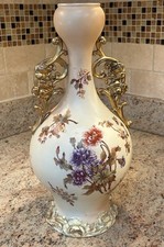 RUDOLSTADT DOUBLE GILDED HANDLED 14” ANTIQUE VASE 1920’s picture