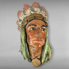 Mid-Century Chalkware Native American Chief Wall Relief - Feathered Headdress picture