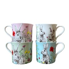 4 Stechcol Gracie Bone China Bunny Rabbit Mugs 10oz Pastel Easter Floral NEW picture