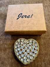 Jere Luxury Bejeweled Heart Trinket Box Gold Tone Crystal Rhinestone Hinged picture