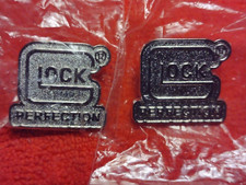 GLOCK PERFECTION Two Hat Vest Lapel Range-bag Pins SHOT-SHOW NOS NIP Silver 2 picture