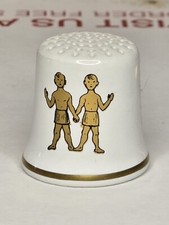 Vintage THIMBLE MEGA RARE GOLD GUILDED SIAMESE TWINS? West Germany Porcelain picture