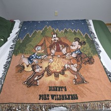 Disney's Fort Wilderness Camping Throw Blanket Woven Tapestry Fringe 48x60 picture