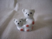 Vintage Ceramic White Bear Cub Dotted Sitting Miniature Trinket picture