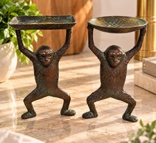 Vintage Pair Of Brass Monkey Buisness Card/Dresser Trinket Tray, 7
