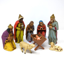 Vtg Friedel Christmas Nativity Hard Rubber Plastic Figures, 9 Pieces | W Germany picture
