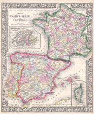 France Spain Portugal 1862 Mitchell's Atlas Vintage Map Reprint Wall Art picture
