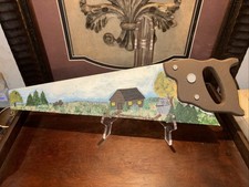 Vtg Hand Painted Early Autumn Farm Scene Disston SAW 20” Blade Signed L Stanley picture