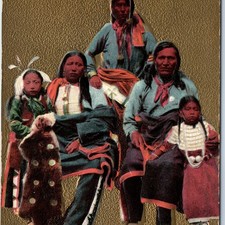 c1910s Native American Family Group Postcard Embossed Traditional Dress Portrait picture