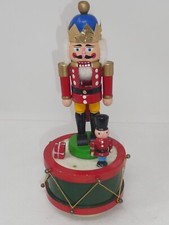 VINTAGE WOODEN NUTCRACKER ON DRUM MISICAL FIGURINE CHRISTMAS TAIWAN picture