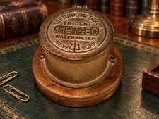1898 ANTIQUE NEPTUNE METER CO TRIDENT BRASS WATER METER REPURPOSED TRINKET BOX picture