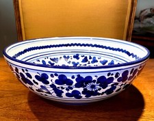 Vintage Mazierli Firenze Blue Porcelain Ceramic Bowl 3-1/2” Tall, 9-3/4” Dia. picture