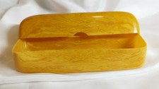Butterscotch Bakelite Catalin Travel Toothbrush Case Art Deco Vented Box Vintage picture