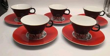 Vtg MCM Noritake Nippon Toki Kaisha Harlequin Scarlet Red Black Service For 5 picture