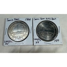 1984 Sam's Town Gold River Laughlin NV $1 Gaming Tokens Lot of 2 Vintage Casino picture