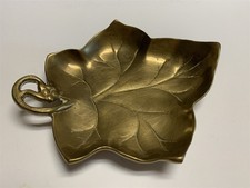 Vtg Solid Heavy Brass Leaf Dish Trinket Tray 7 x 8 1/2 picture