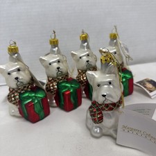 Vintage Margaret Cobane Westy Dog Scottish Christmas Glass Ornament Set 5 picture