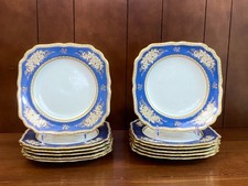 Minton for Tiffany & Co Blue-Gray Gold Gilt Square Plates, bone china, ca.1900s. picture