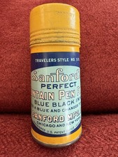 ANTIQUE ADVERTISING SANFORD'S FOUNTAIN PEN INK FILLER LITHO TIN TRAVELERS STYLE picture