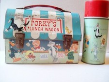1959 Porky's Lunch Wagon Dome Lunchbox w/Nice Thermos-12 Looney Tunes Characters picture