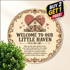 Traditional Home Blessing Prayer Ornate Scroll Frame Round Metal Sign picture
