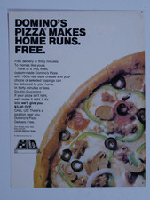 1988 Domino's Pizza Makes Home Runs Free Vintage Original Regional Print Ad picture