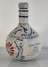 Grand Mayan Ultra Aged Empty Tequila Bottle 750ml Floral Painted Stoneware Blue picture