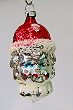 Vintage Blown Glass Mica BLUE EYE BOY HEAD Christmas Ornament Germany picture