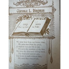 Antique Memorial Mourning Card To the Memory of Clarence L. Dingman 1902 picture