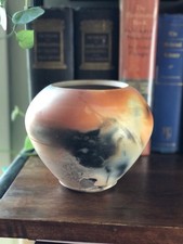 Gorgeous Vintage Raku Art Pottery Vase  w/ Beautiful Unique Marks , Pink Toned picture