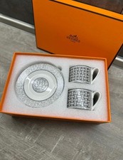 Hermes Mosaique au 24 Gray Platinum Set for 2 Coffee Saucer Tea Cup Porcelain picture