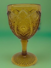 Vintage Indiana Glass Amber Hobster Arches And Daisies 6.5” Water/Wine Goblet picture