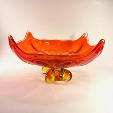 Vintage Viking Glass Epic Four Foils Square Persimmon Footed Compote Dish picture