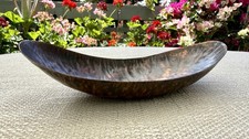 Vintage Hand Hammered Copper Canoe Boat Bowl Verdigris Patina 8” Decor picture