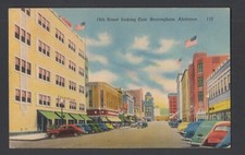 Birmingham Alabama 19th Street looking East 1940's postcard vintage cars picture