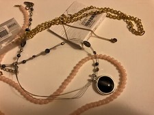 vintage estate lot of necklace. pink bead, chain, black cabocon picture